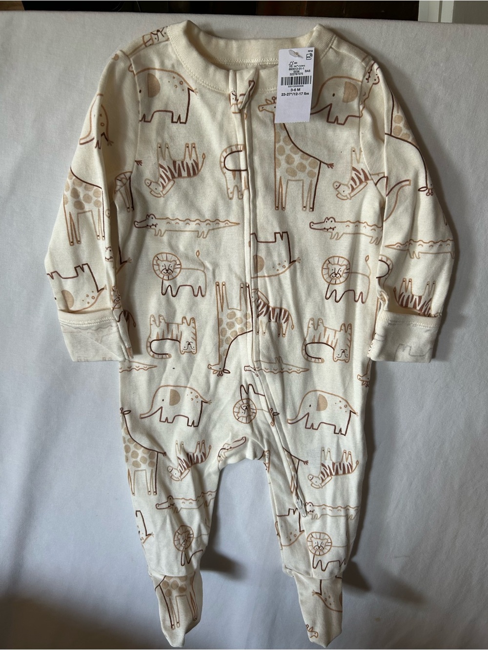 Old Navy Cream Footed One-Piece with Tan Animal Print